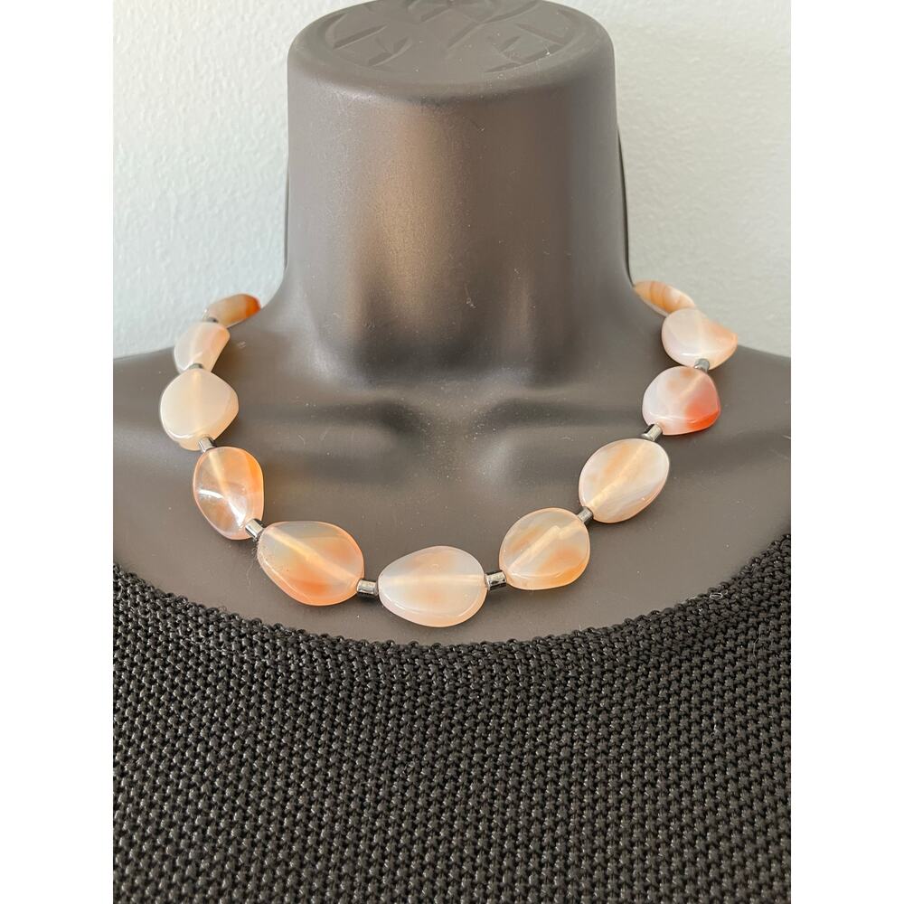 Vintage Peach Agate Oval Bead Necklace Natural Gemstone Statement Choker